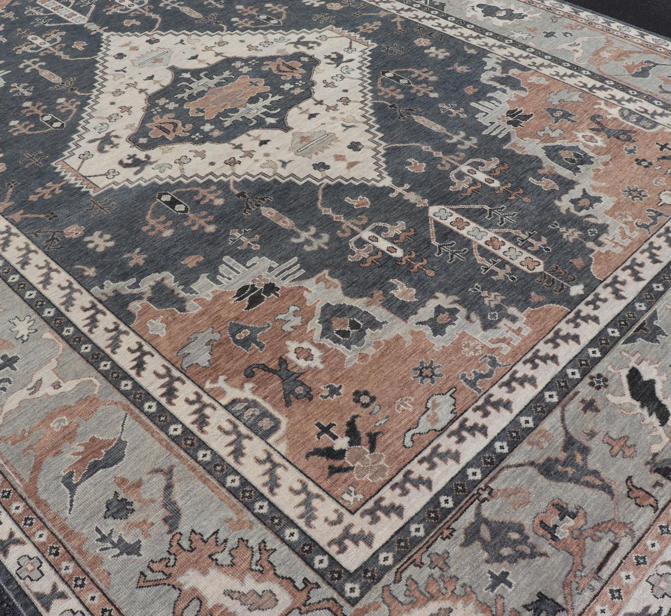 Oushak moderno con design botanico di Keivan Woven Arts in vendita 3