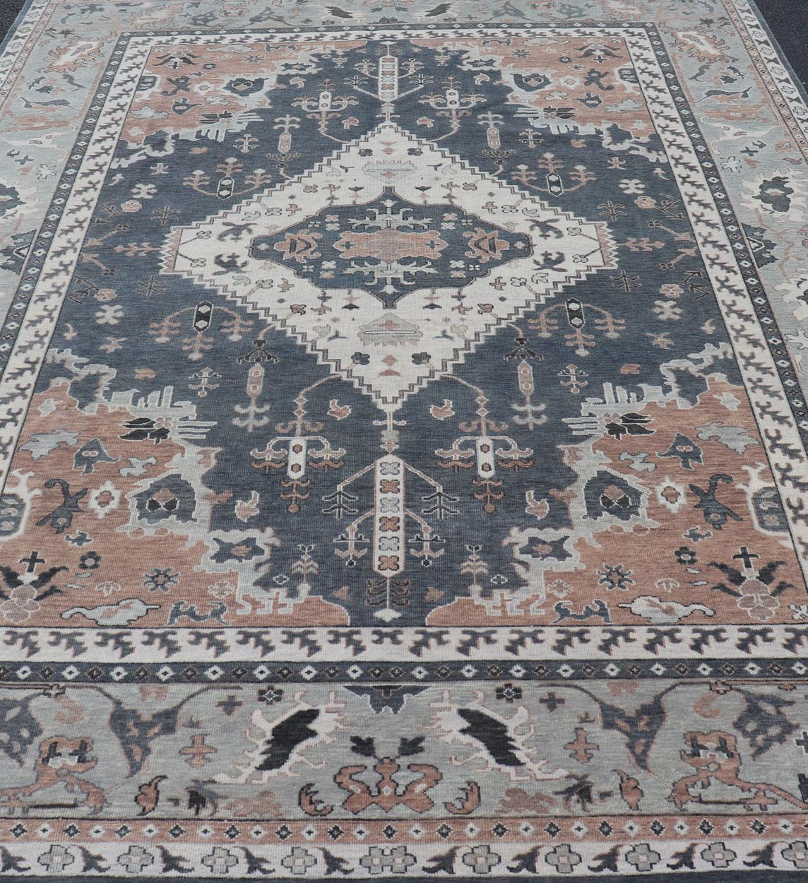 Modern Oushak With Botanical Design in by Keivan Woven Arts  For Sale 6