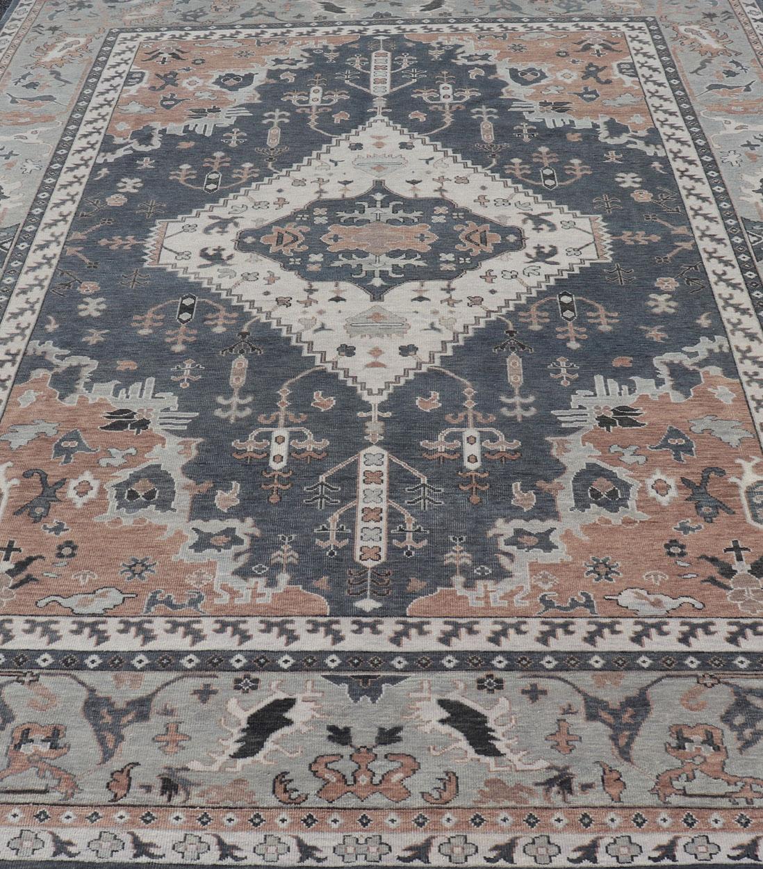 Modern Oushak With Botanical Design in by Keivan Woven Arts  For Sale 7