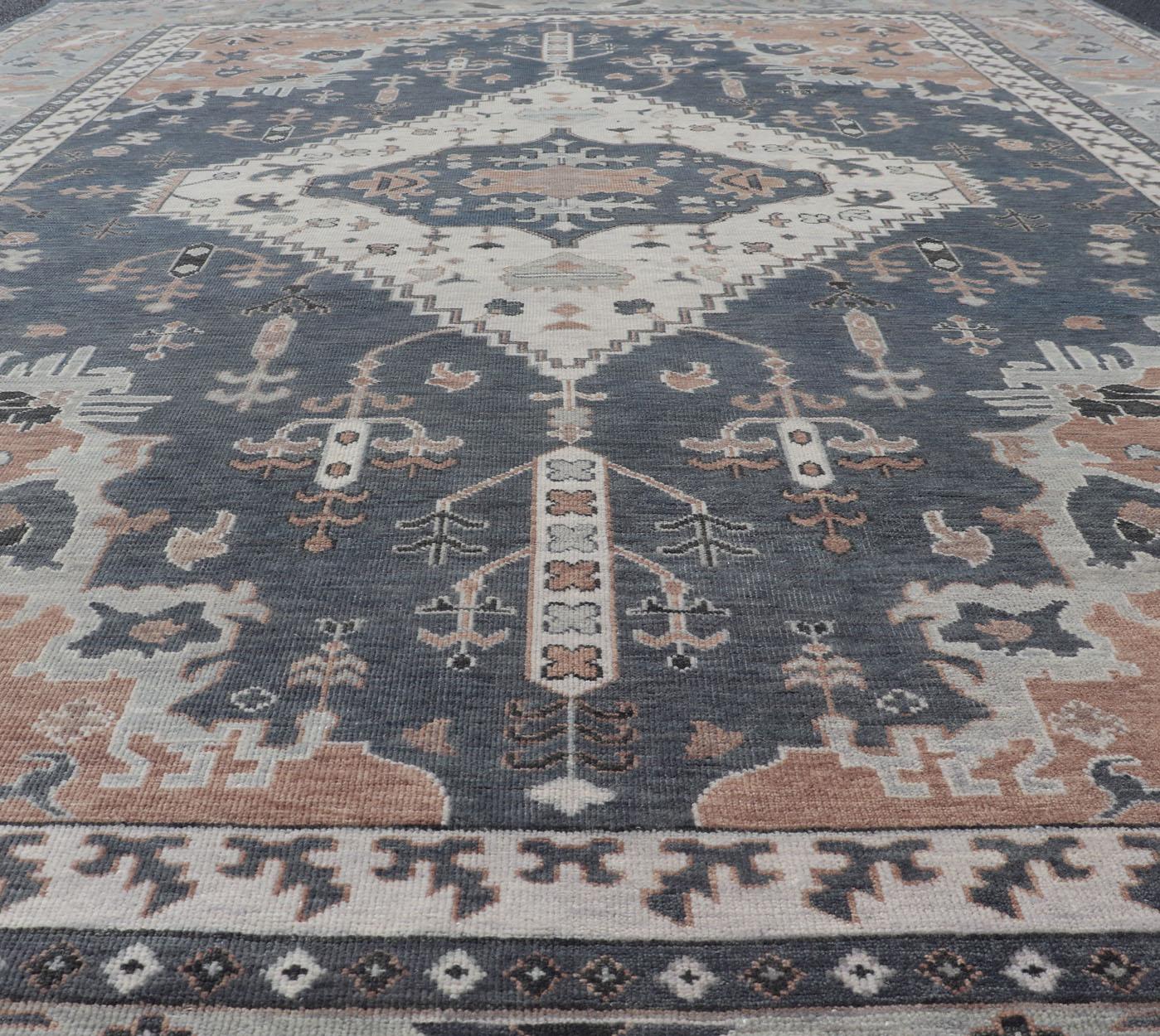 Modern Oushak With Botanical Design in by Keivan Woven Arts  For Sale 8