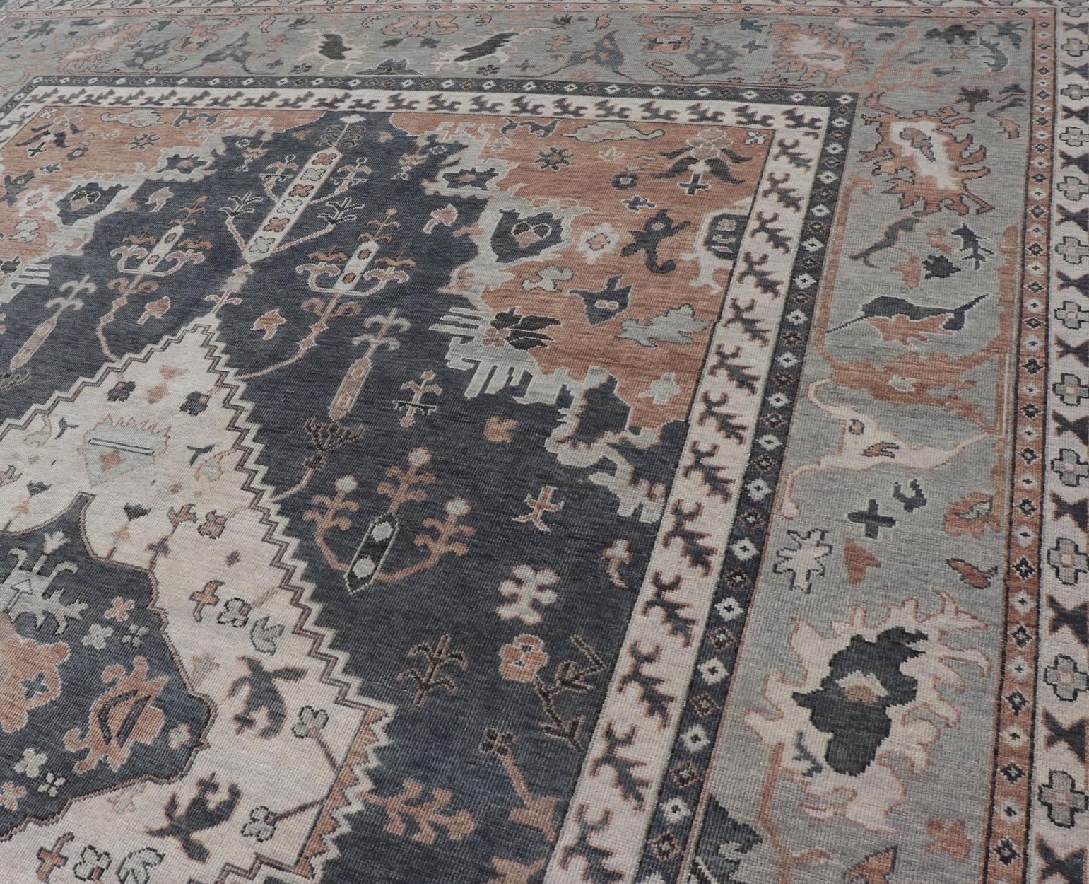 Oushak moderno con design botanico di Keivan Woven Arts in vendita 1