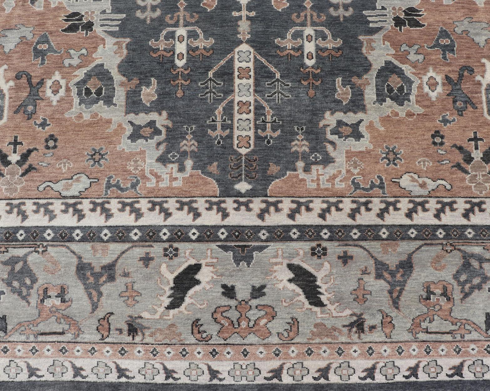Modern Oushak With Botanical Design in by Keivan Woven Arts  For Sale 2