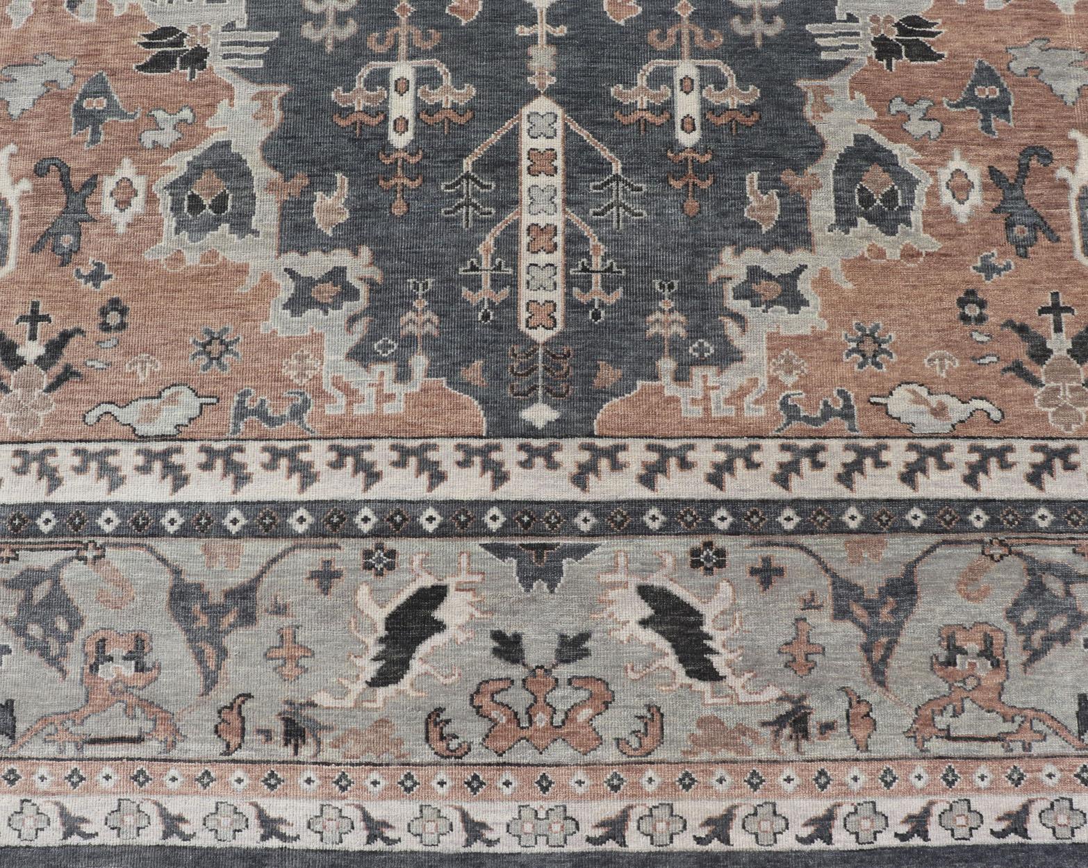 Oushak moderno con design botanico di Keivan Woven Arts in vendita 2