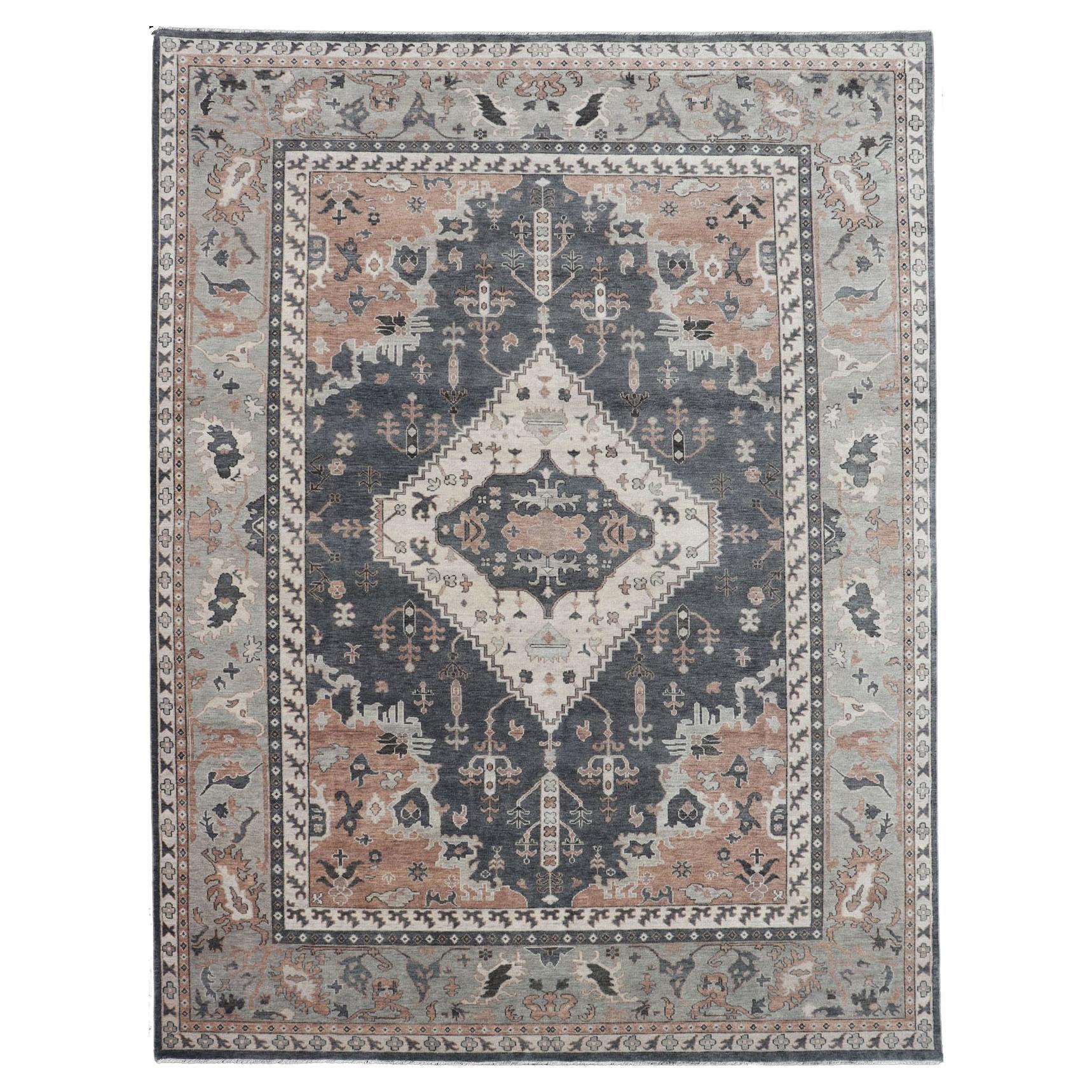 Modern Oushak With Botanical Design in by Keivan Woven Arts  For Sale