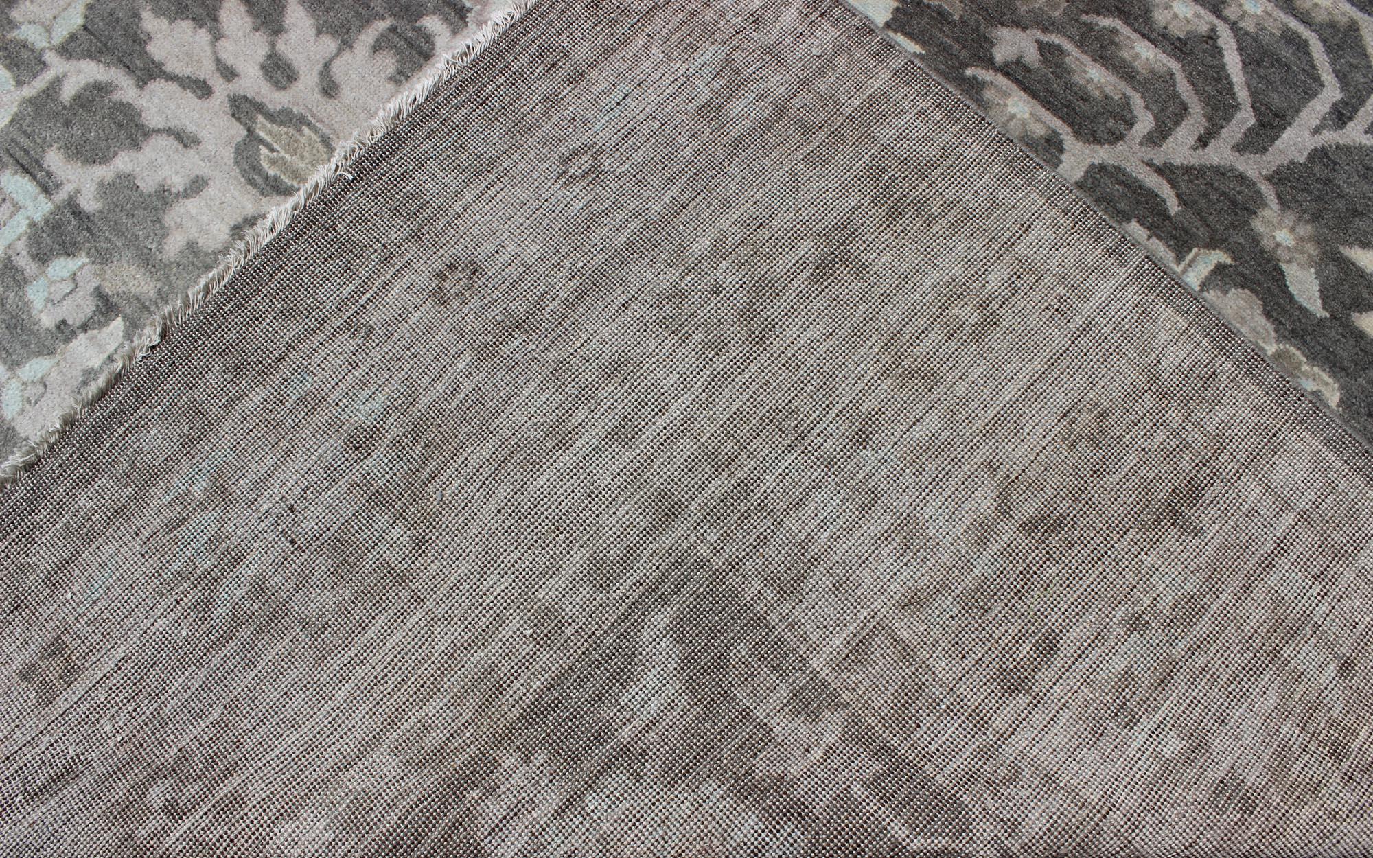 Contemporary Modern Oushak with Floral Design in Gray, Taupe, Lt. Blue, Lt. Brown & Cream For Sale
