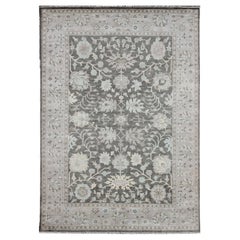 Modern Oushak with Floral Design in Gray, Taupe, Lt. Blue, Lt. Brown & Cream