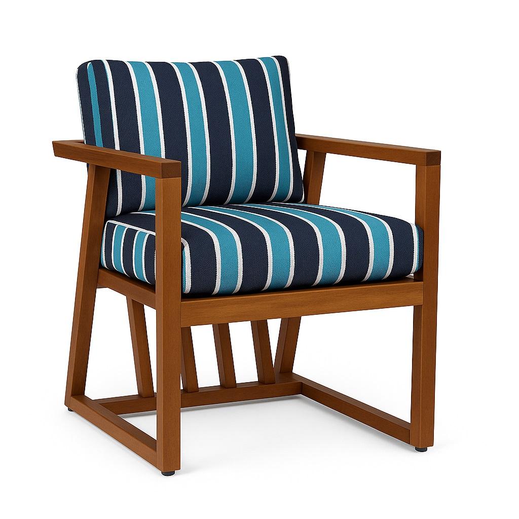 Sillón moderno de exterior de madera de iroko con cojines a rayas Portugués en venta