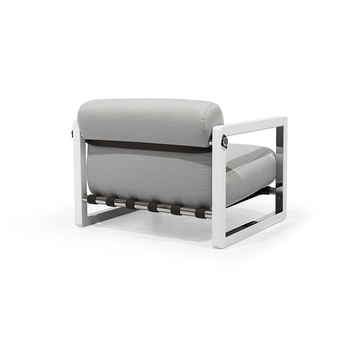 Portuguese Modern Outdoor Chair in White with Stainless Steel Base For Sale