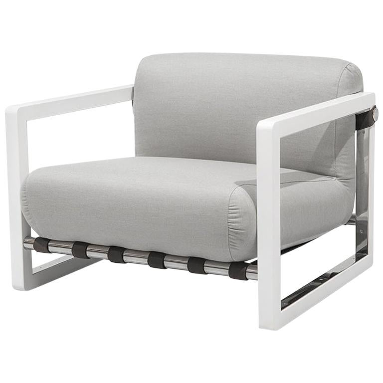 Modern Outdoor Armchair Stainless Steel Nickel Plated Waterproof Fabric White