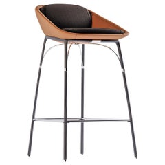 Modern Black Waterproof Leather and Stainless Steel Outdoor Bar Chair