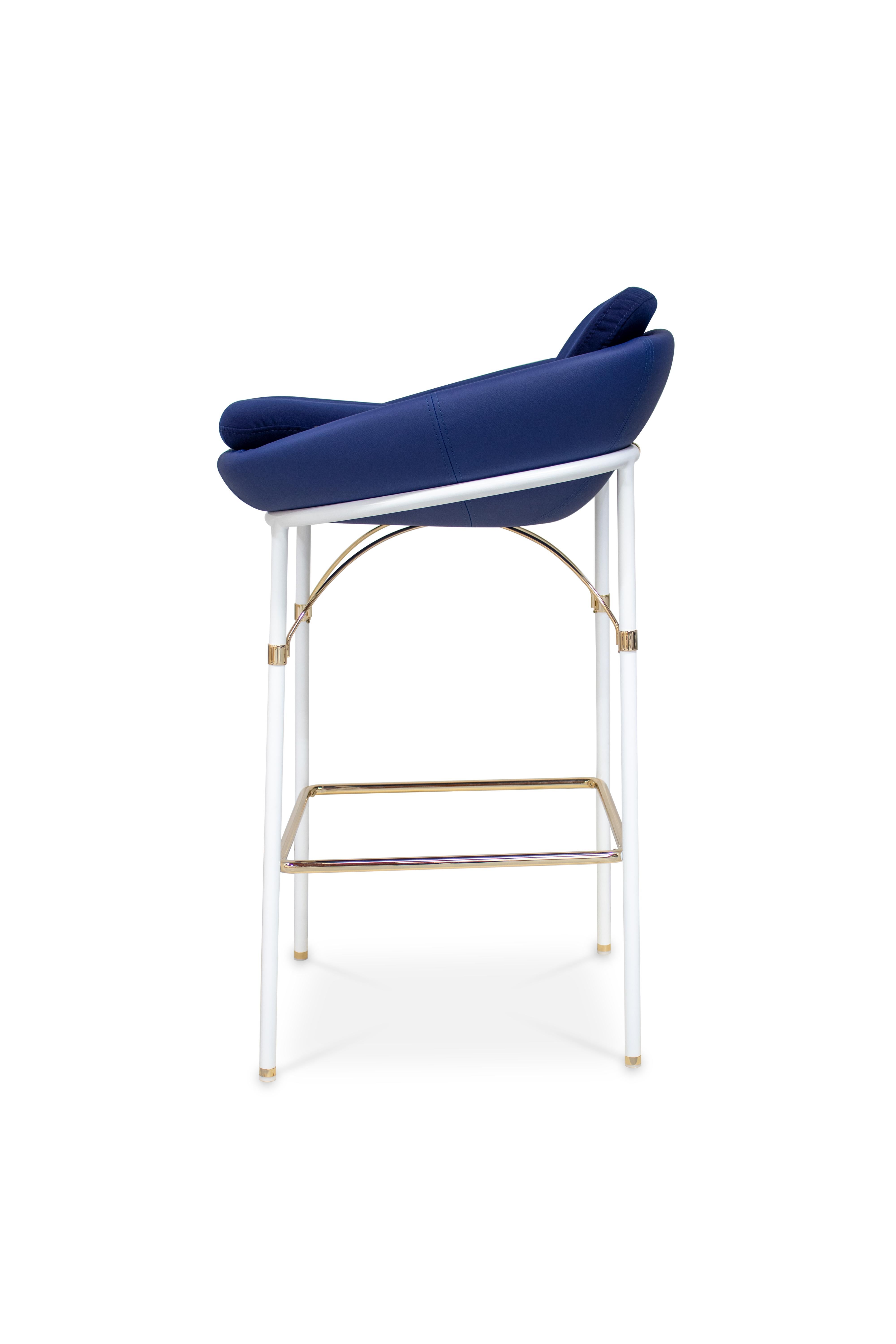 Outdoor Bar Chair in White Stainless Steel with Navy Blue Waterproof Leather In New Condition For Sale In Santo Tirso, PT