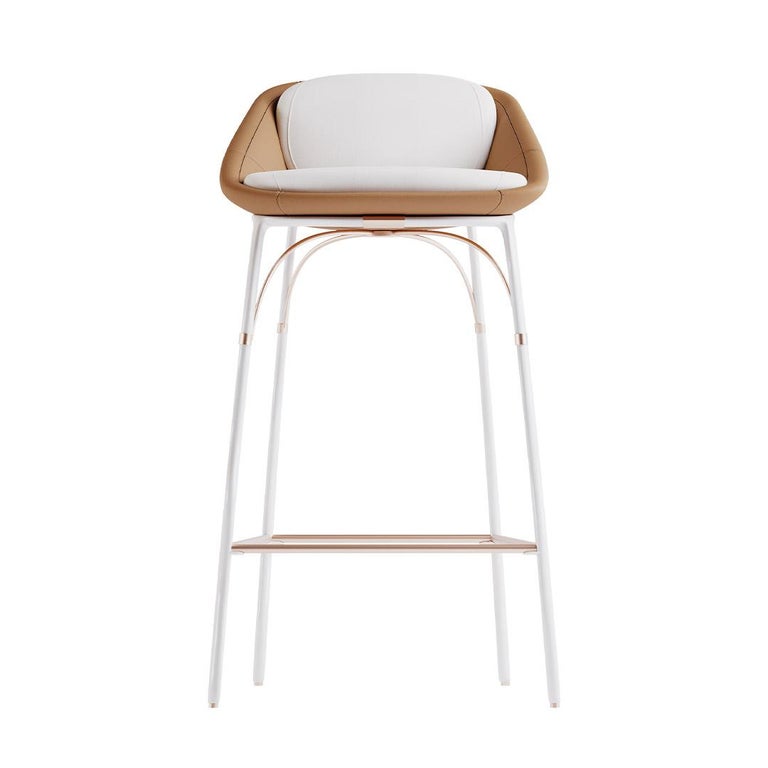 Sleek MoistureResistant Leather and Stainless Steel Outdoor Bar Chair