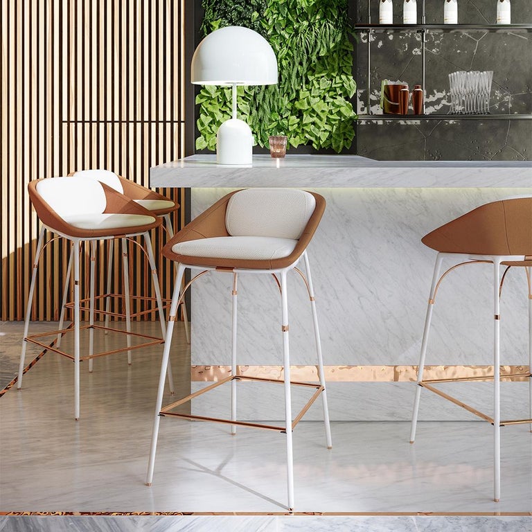 Sleek MoistureResistant Leather and Stainless Steel Outdoor Bar Chair