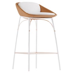 Elegante Silla de Bar de Cuero y Acero Inoxidable para Exteriores