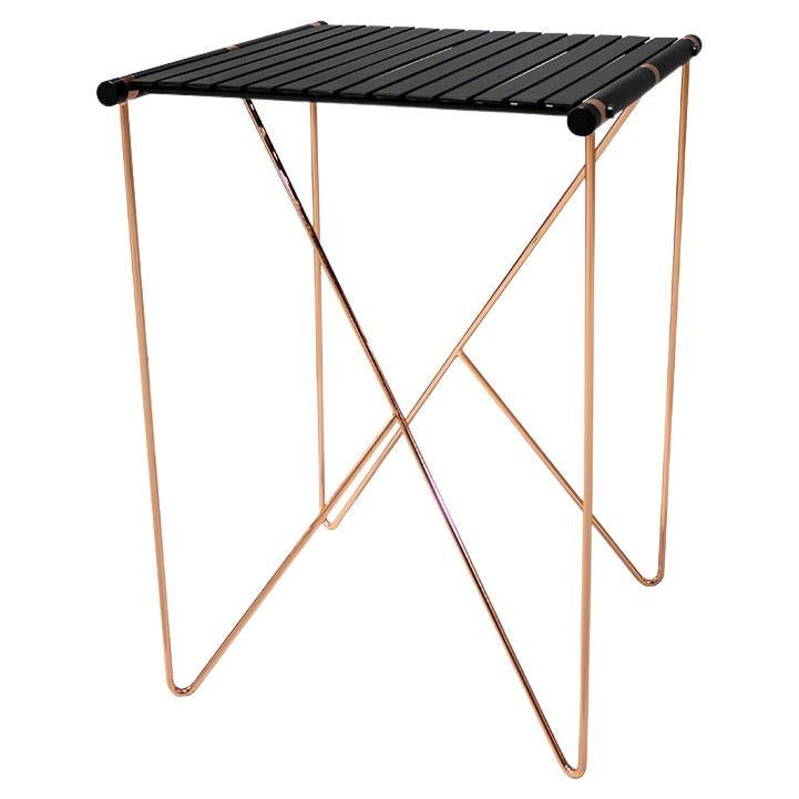 Outdoor Bar Table with Black Top Stainless Steel and Gold Plated Legs For Sale