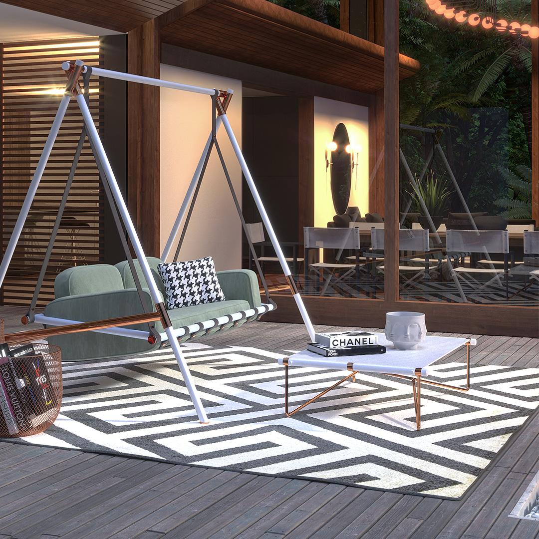 Mesa de Exterior en Blanco Lacado con Patas Doradas Siglo XXI y contemporáneo en venta