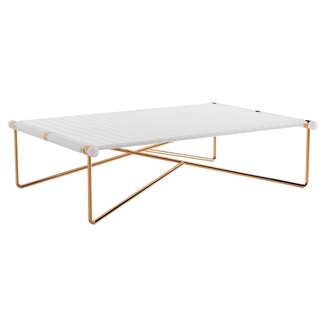 Outdoor Coffee Table With Lacquered White Top and Gold Plated Legs