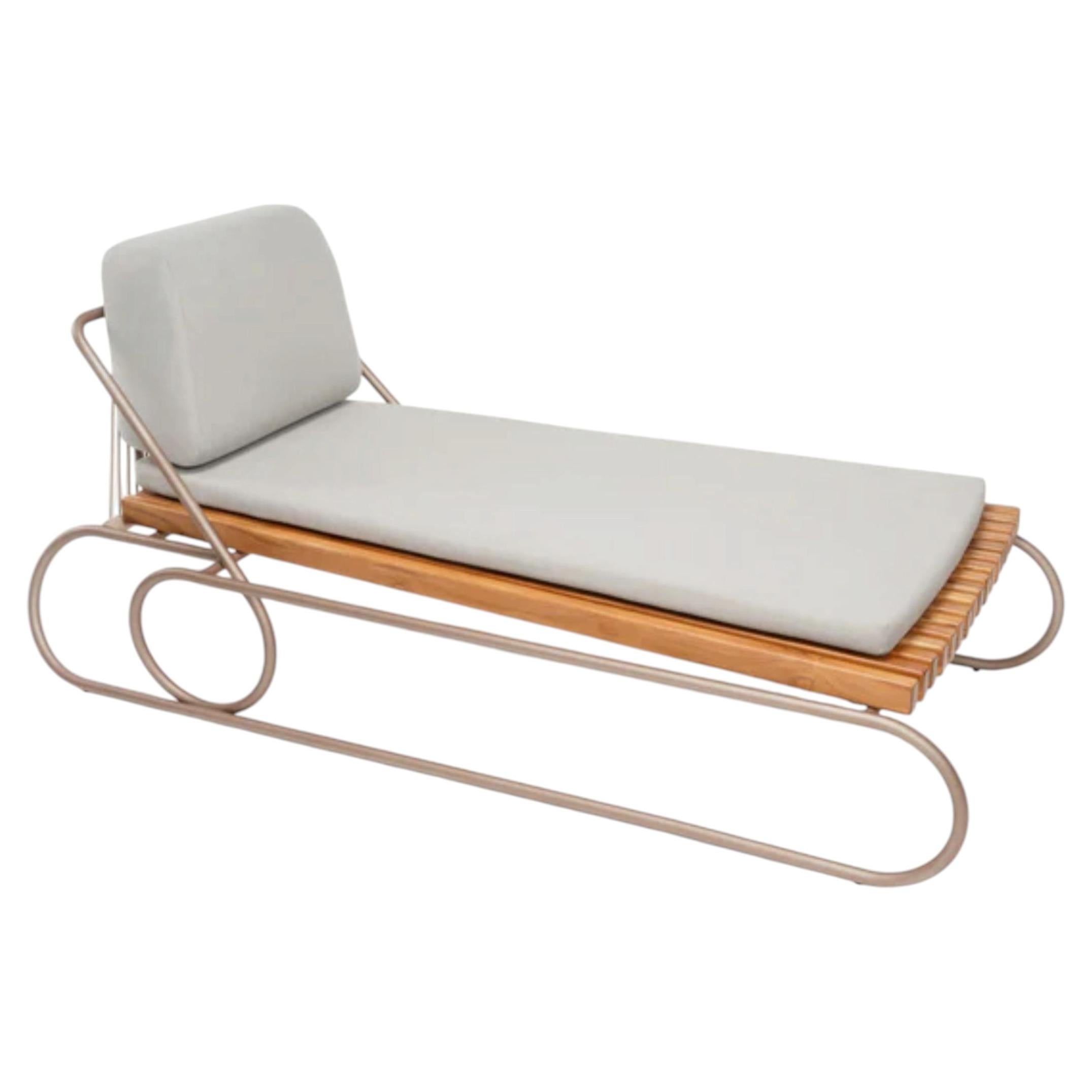 Chaise Lounge moderna per esterni con cuscino, sedia da piscina per patio beige e marrone