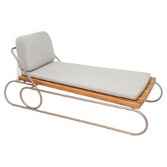 Modern Outdoor Chaise Lounge with Cushion, Beige and Brown Patio Pool Chair