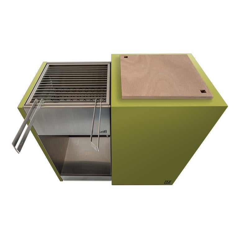 Italian Modern Outdoor Charcoal Barbecue with Sliding Grills, Snail Mono Vision Green For Sale