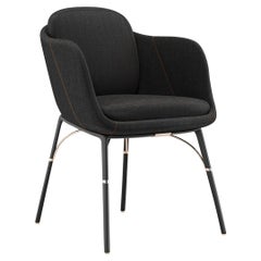 Modern Black Waterproofed Leather and Stainless Steel Exterior Dining Armchair