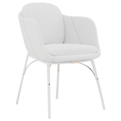 Modern White Waterproofed Leather and Stainless Steel Exterior Dining Armchair