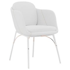 Fauteuil de salle à manger extérieur moderne en cuir blanc imperméable et acier inoxydable