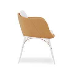Waterproof Dining Chair with White and Camel Upholstery and White Legs