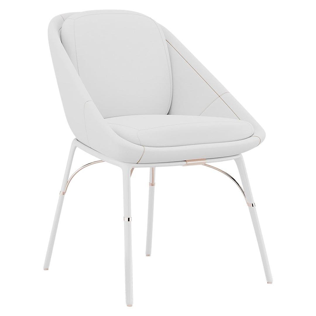 Chaise de salle à manger d'extérieur imperméable en cuir blanc traité et acier inoxydable