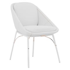 Modern White Treated Leather and Stainless Steel Outdoor Dining Armchair
