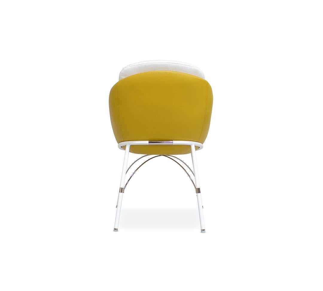Sillón de Comedor de Acero Inoxidable Blanco con Cojín Impermeable Amarillo/Blanco Portugués en venta