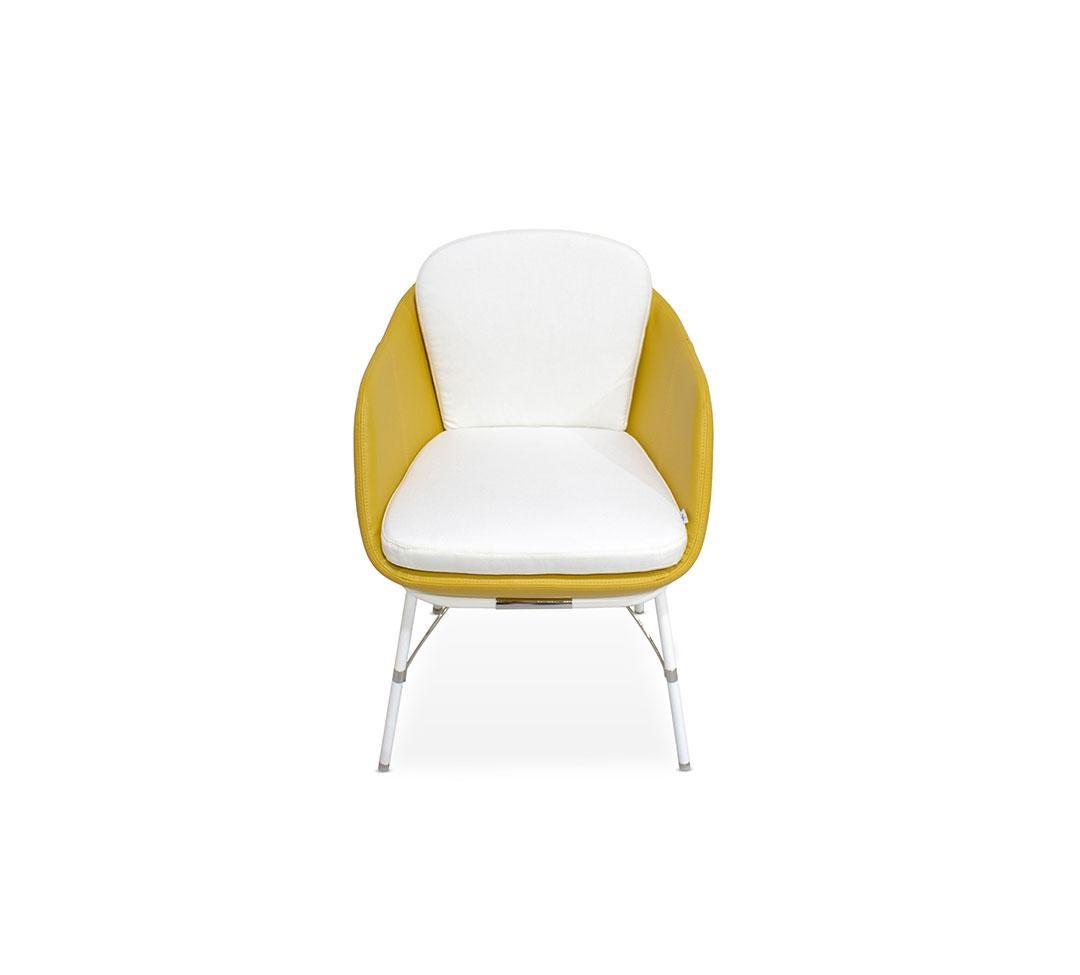 Dining Armchair in White Stainless Steel with Yellow / White Waterproof Outdoor For Sale 1
