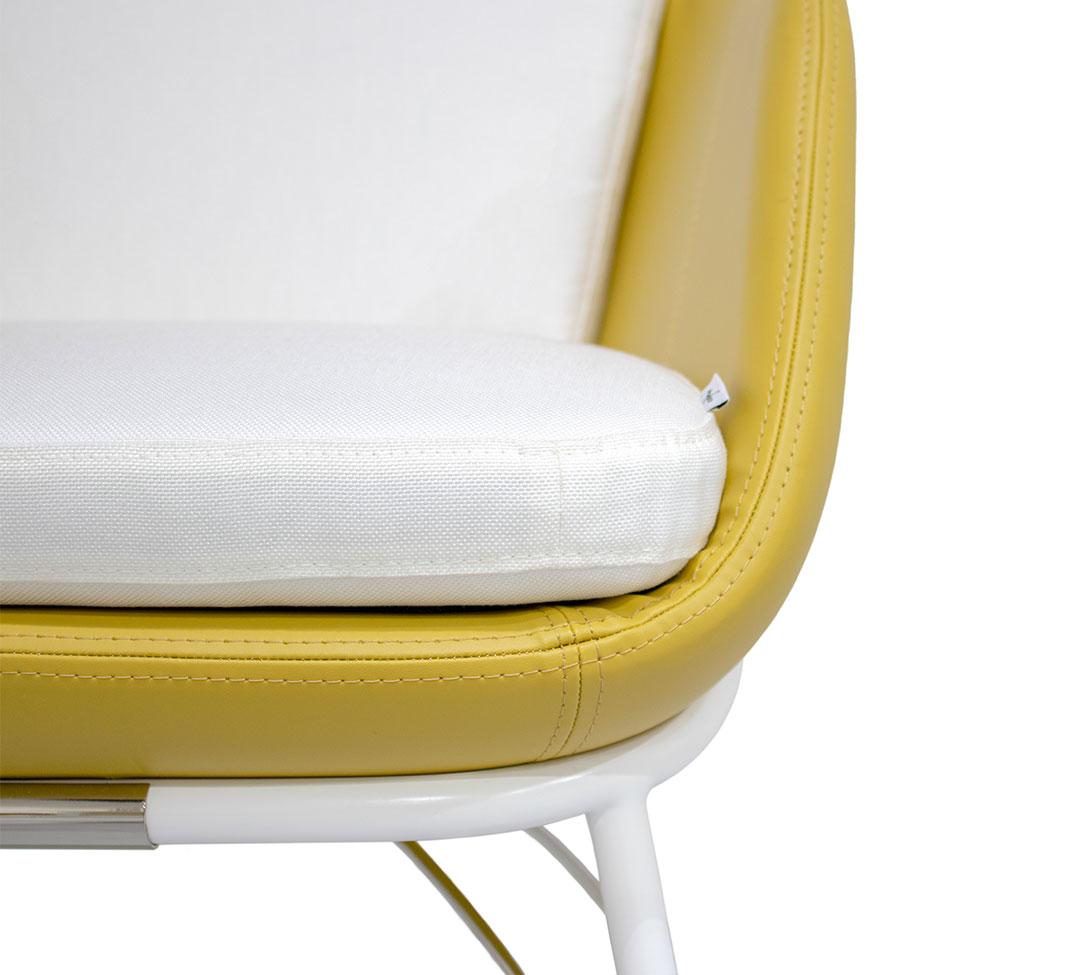 Dining Armchair in White Stainless Steel with Yellow / White Waterproof Outdoor For Sale 3