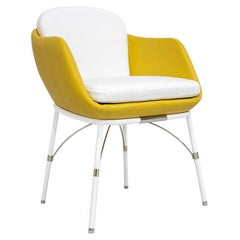 Outdoor Dining Armchair in White Stainless Steel with Yellow / White Waterproof