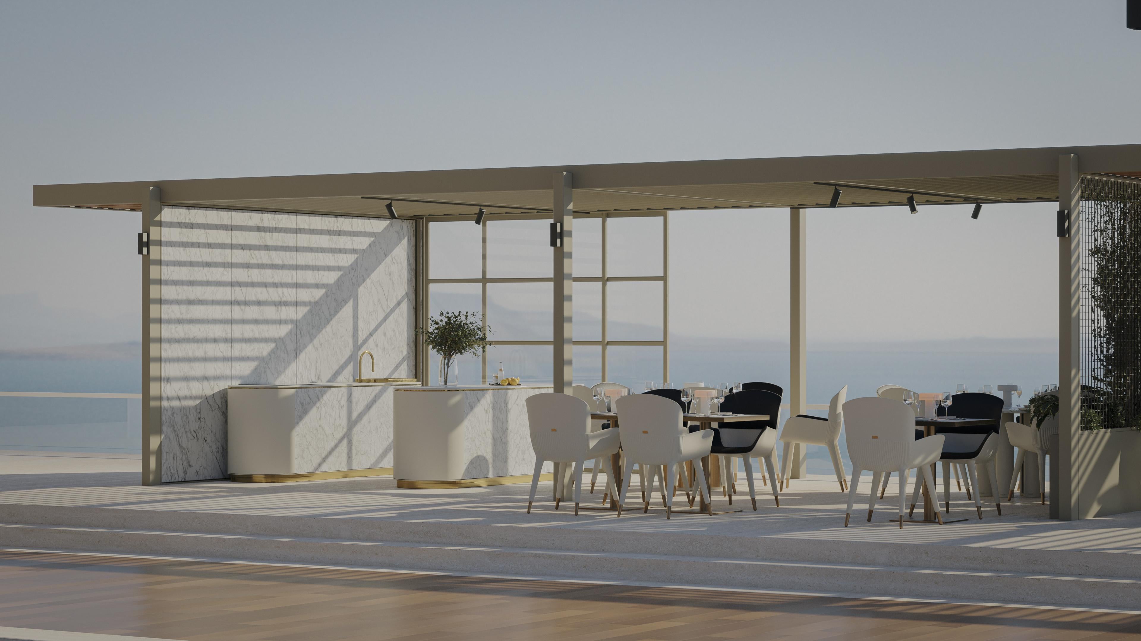 Sillón de Comedor Contemporáneo para Exteriores con Piel Añil y Detalles Dorados en venta 2