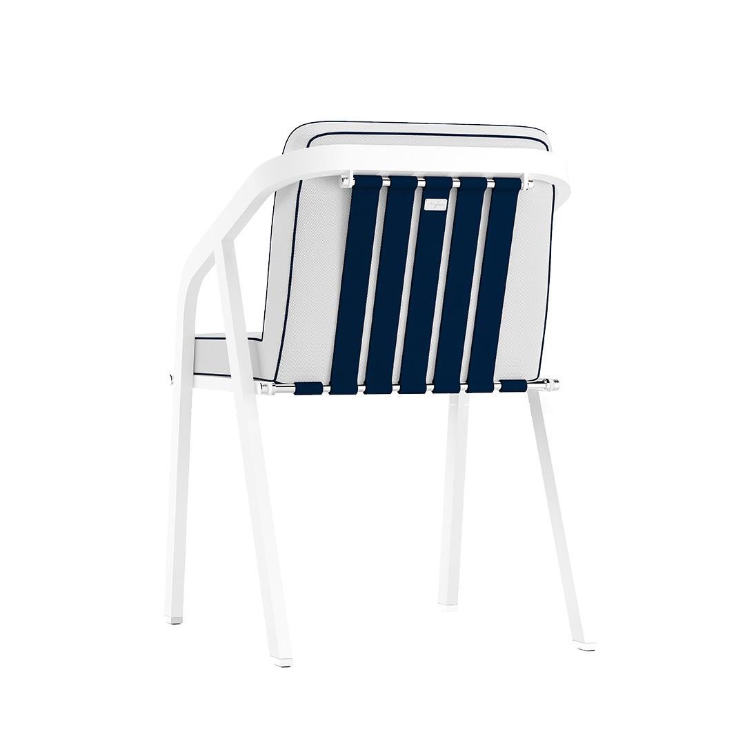 Portuguese Modern Outdoor Dining Chair with Navy Blue Leather Belts For Sale
