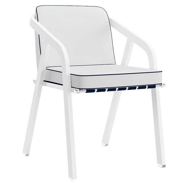 Modern Outdoor Dining Chair with Navy Blue Leather Belts For Sale