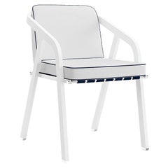 Modern Outdoor Dining Chair with Navy Blue Leather Belts