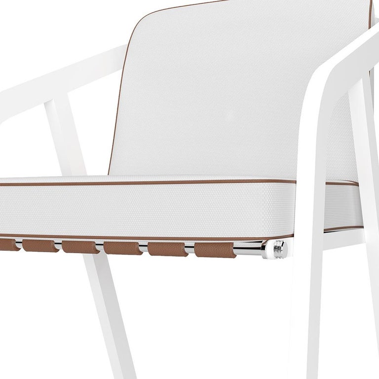 Modern Outdoor Dining Chair Leather Straps Stainless Steel White In New Condition For Sale In Vila Nova de Gaia, PT
