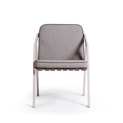 Modern Outdoor Dining Chair by Myface - White Aluminum & Beige Straps