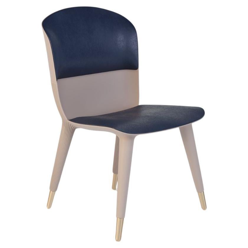 Modern Outdoor Dining Chair in Cream fiberglass with Leather and Gold Details 