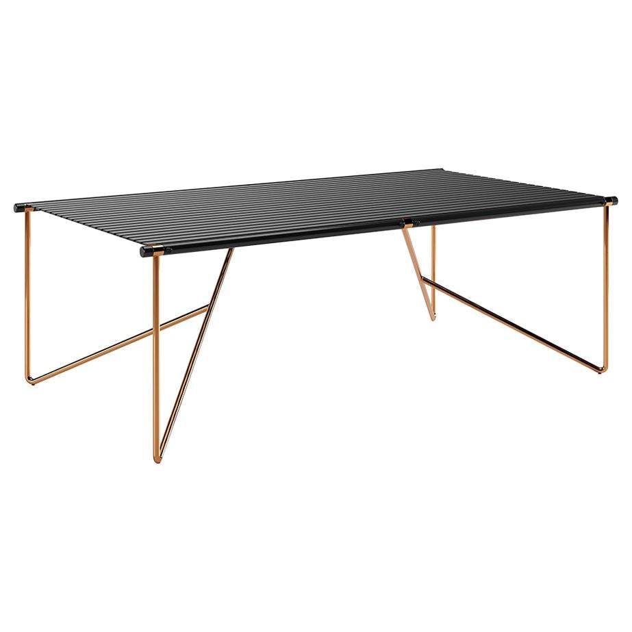 Dining Table in Stainless Steel lacquered in Black with Plated Legs For Sale