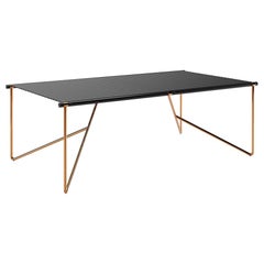 Modern Outdoor Dining Table Black Top Stainless Steel with Gold Plated Legs