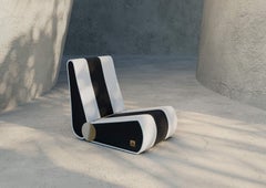 Modern Folding Lounge Chair Black White Stripes & Golden Details