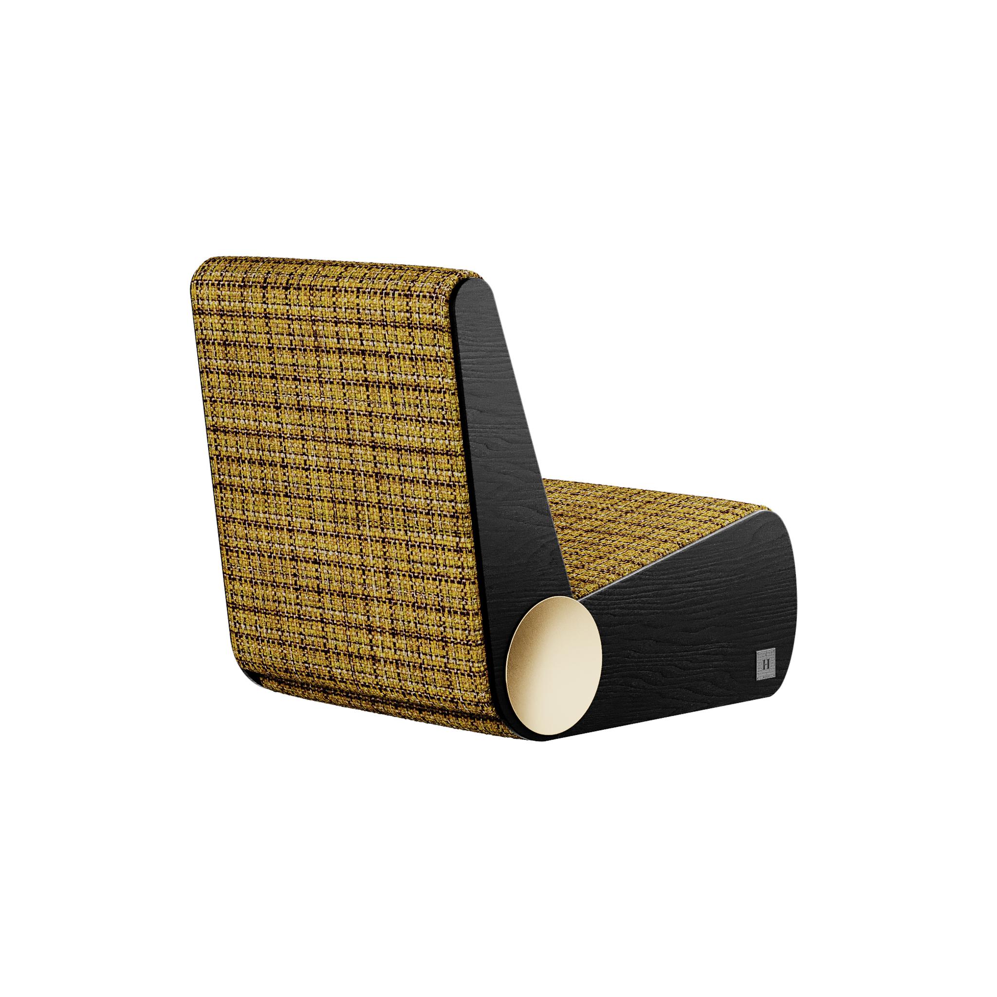 Mid-Century Modern The Moderns Foldes Lounge Armchair in Brown Beige Pattern Fabric & Wood  en vente