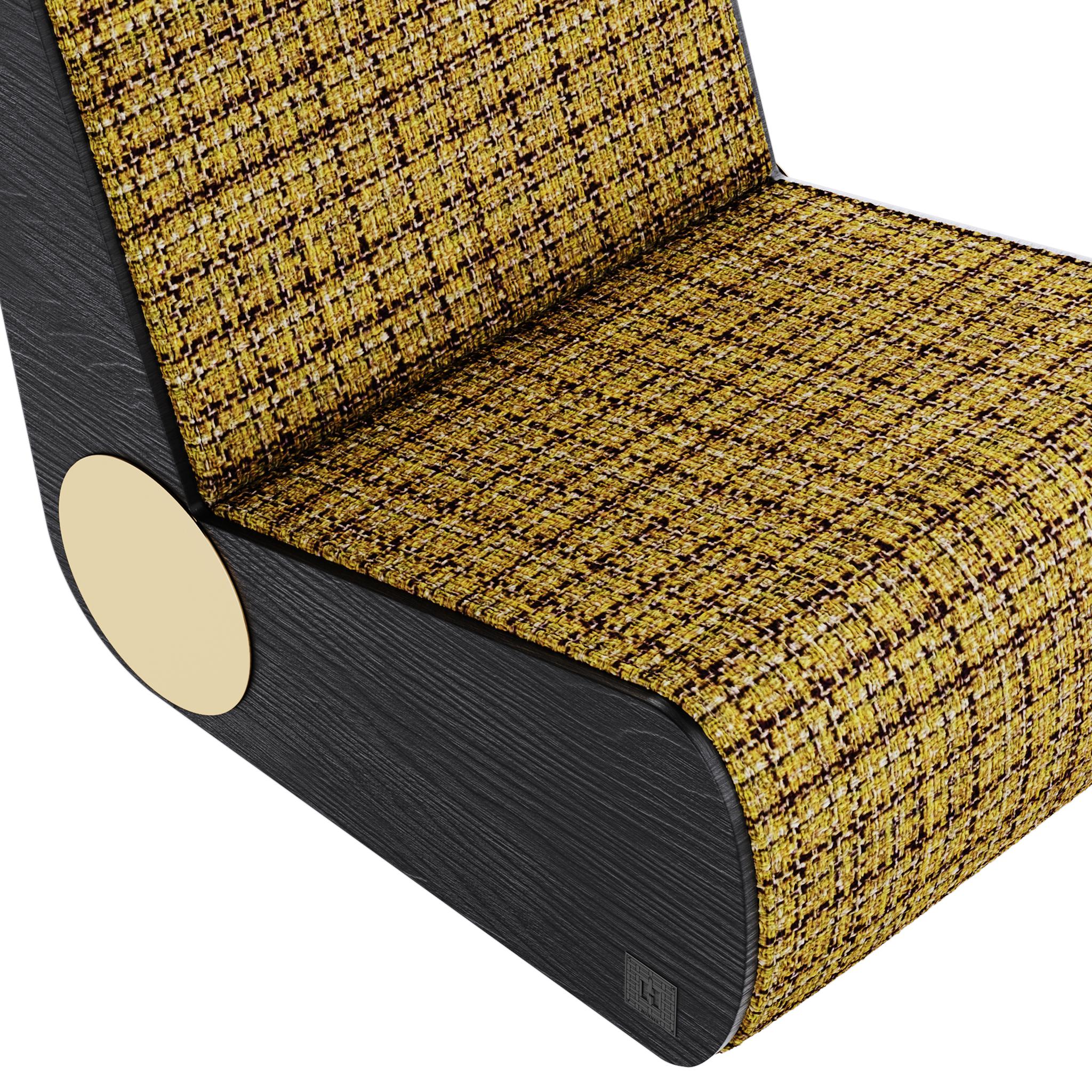 Modern Folding Lounge Armchair in Brown Beige Pattern Fabric & Wood  In New Condition For Sale In Porto, PT