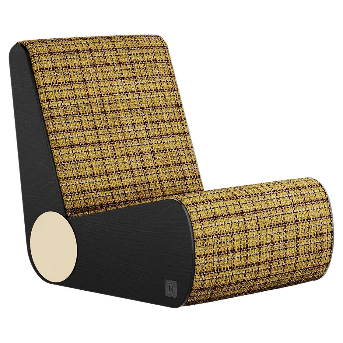 Modern Folding Lounge Armchair in Brown Beige Pattern Fabric & Wood 
