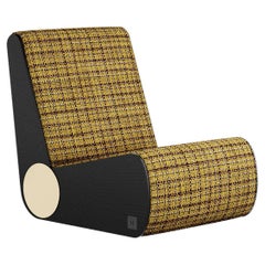 Modern Folding Lounge Armchair in Brown Beige Pattern Fabric & Wood 