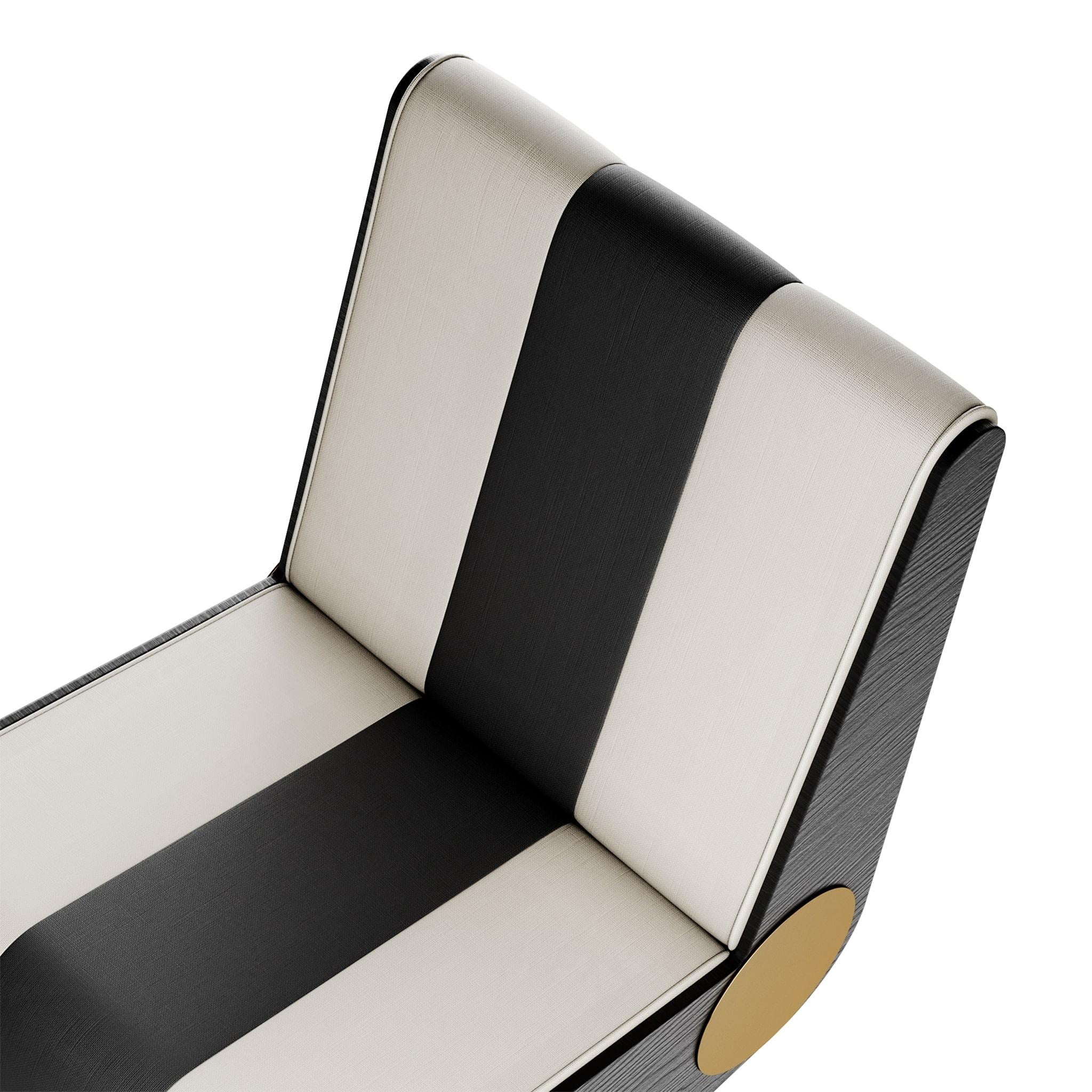 Mid-Century Modern Modern Folding Lounge Chair Black White Stripes & Golden Details For Sale