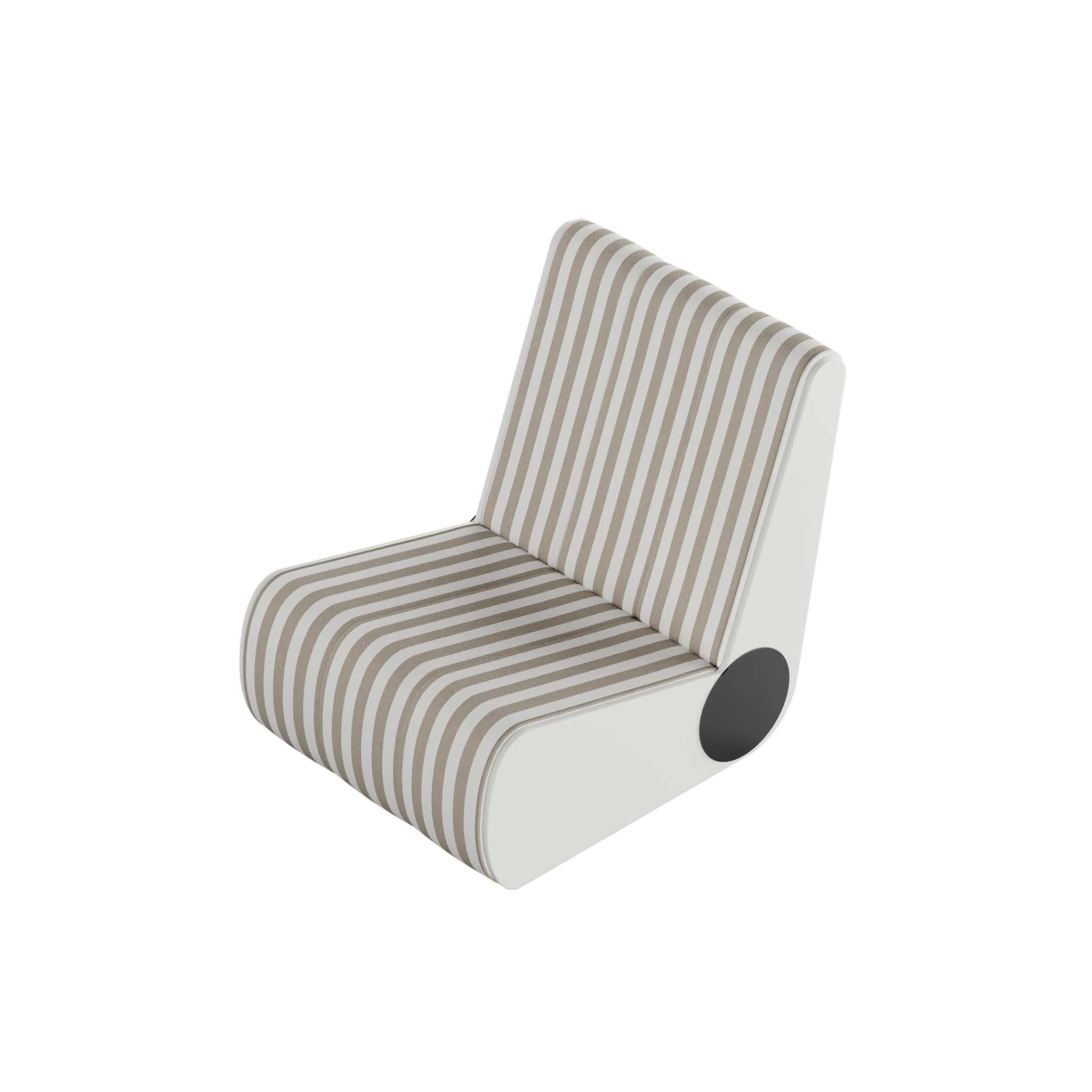 Portuguese Modern Outdoor Folding Sun Lounge Chair Beige White Stripes & Golden Details For Sale